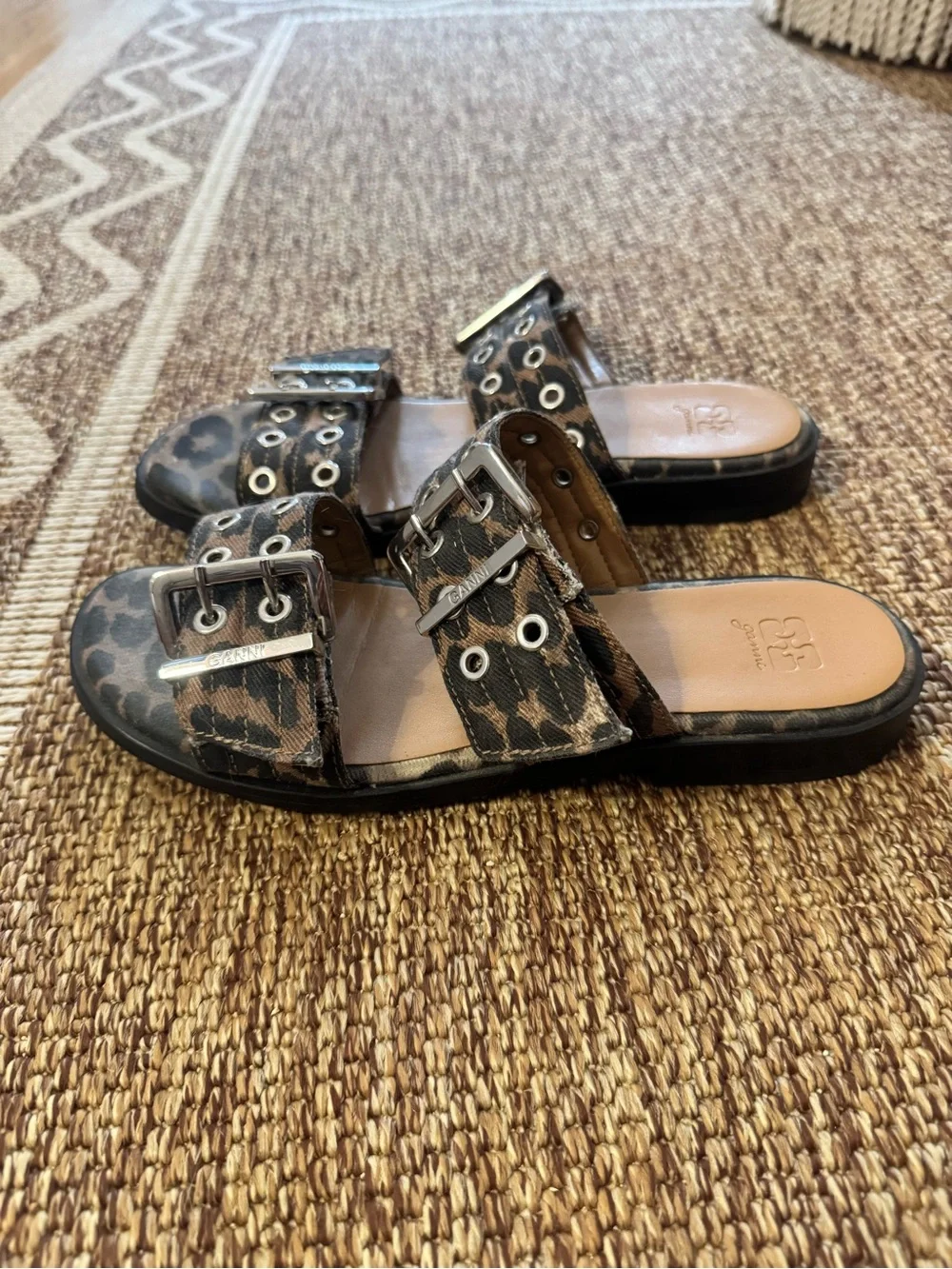 GANNI Leopard Print Buckle Sandals - size 39